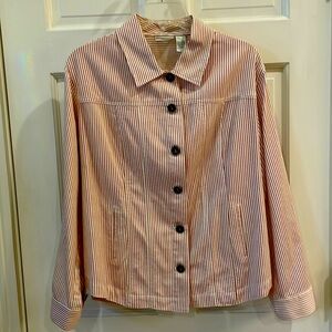 Chico’s Red Pin Stripe Size 2. ( 12/14) Denim Style Long Sleeve Jacket.